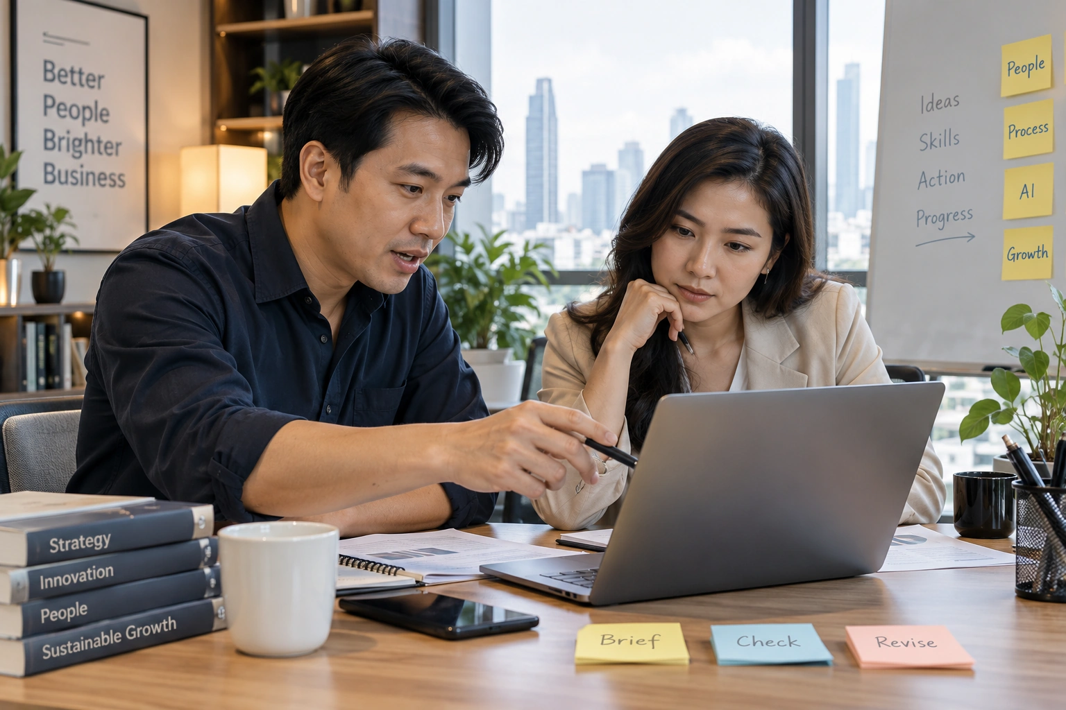 ภาพตัวอย่าง เวิร์กช็อปทดลองใช้ AI กับงานของทีม: ทีมร่วมกันกำหนดโจทย์ ทดลอง และช่วยกันตรวจคำตอบ