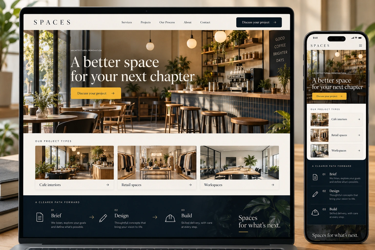 ภาพตัวอย่าง หน้า Landing Page บริการบนมือถือ: ข้อความหลัก ขอบเขตบริการ และปุ่มติดต่อ